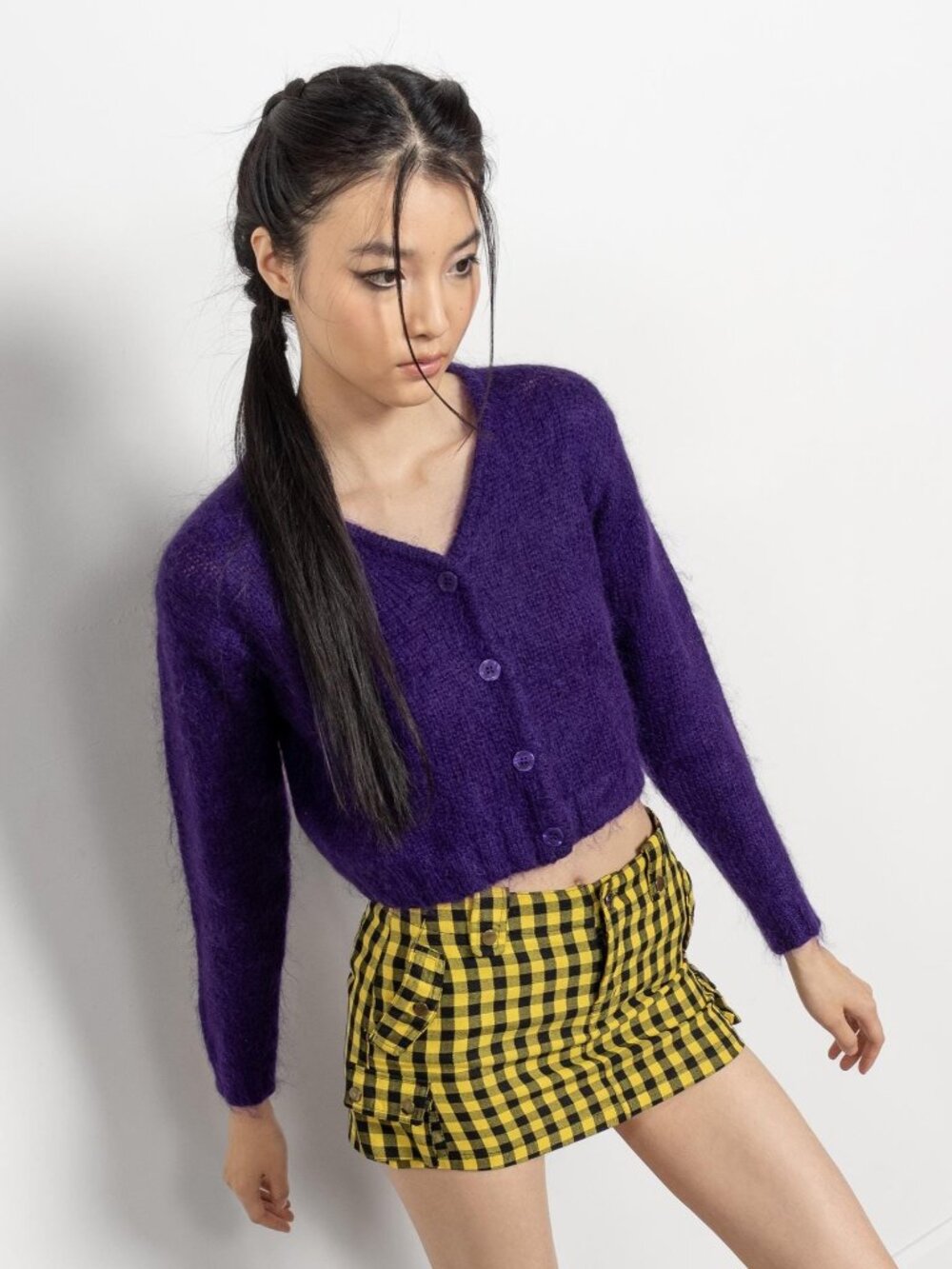 CROPPED MOHAIR SWEATER Vintage Cardigan Sheer Button Up Delicate Purple / Small